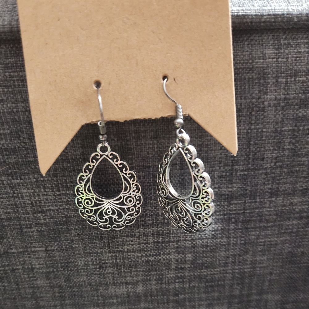 Filigree Teardrop Earrings – Handmade Metalwork Style | MSRP $18
